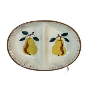 Stangl Pottery Divided Serving Dish Pear Hand Painted Oval Fruit Vintage Retro